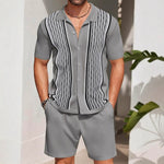 KZZ Men's Casual Loose Short-Sleeve Shirt Two-Piece Set