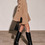 Camel Faux Suede Turtleneck Mini Dress
