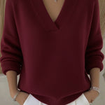 Loose-fit V-neck knit sweater for autumn and winter
