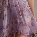 Retro Purple Floral Ruffled Chiffon Mini Dress