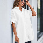 Zeagoo Long Cuffed Sleeve Shirts Button Down V Neck Blouse Loose Fitting Tops