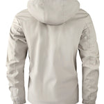 KZZ Men's letter-printed button pocket zipper hooded waterproof jacket