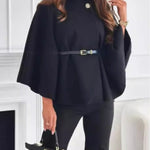Women's solid color belted wool blend cape coat