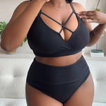 Sexy Plus-Size Solid-Color Spaghetti-Strap High-Waisted Bikini