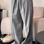 KZZ Men's Solid-Color Pleated Loose-Fit Wide-Leg Dress Trousers