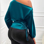 Women's Asymmetrical Long-Sleeved Satin Blouse with Slanted Collar
