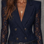 Navy lace double-breasted collared blazer mini dress (with belt)