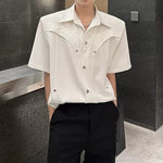 Metal Buckle Deconstructed Padded Shoulder Shirts