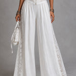 Vintage stand-collar wide-leg jumpsuit with lace paneling