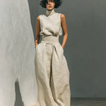 Flor™ | Minimalist set of tank top and wide-leg pants in cotton and linen for women