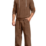 KZZ Men's casual fashion suit knitted jacquard sweatshirt and pants two-piece set