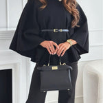 Women's solid color belted wool blend cape coat