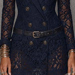 Navy lace double-breasted collared blazer mini dress (with belt)
