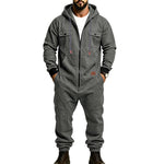 KZZ Men's Hooded Workwear Casual Street Style Jumpsuit