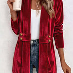 Women's Solid-Color Loose Mid-Length Golden Velvet Cardigan Coat