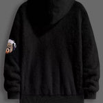 KZZ Men's Cartoon Bear Embroidery Pocket Fuzzy Hoodie