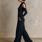 Black One‑Shoulder Party Wide‑Leg Jumpsuit