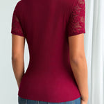 Versatile V-neck Lace Splicing Pit-Stripe Knit Wrap Top