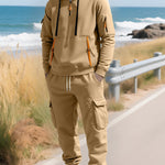KZZ Men's Fall & Winter Hooded Casual Tracksuit Set: featuring a zip-front hooded design, cargo pants with multiple pockets