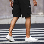 KZZ Men's Solid-Color Cargo Shorts with Flap Pockets