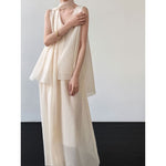 Women's Sleeveless Ribbon-Tie Top and  Maxi Skirt Two-Piece Set