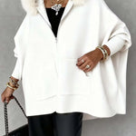Women's Faux Fur Trim Hooded Knit Jacket