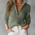 Monica | Chic Elegant Half-Zipper Loose-Fit Breathable Knit Sweater