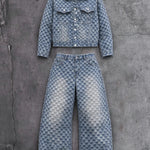 KZZ Men's two-piece jacquard denim suit