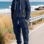 KZZ Men's Fall & Winter Hooded Casual Tracksuit Set: featuring a zip-front hooded design, cargo pants with multiple pockets