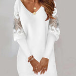 Women's V-neck long-sleeved printed lace patchwork dress