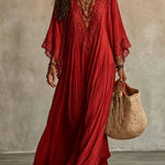White Lace V-neck Batwing Sleeve Chiffon Maxi Dress