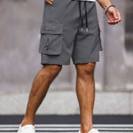KZZ Men's Solid-Color Cargo Shorts with Flap Pockets