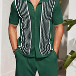 KZZ Men's Casual Loose Short-Sleeve Shirt Two-Piece Set
