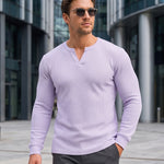 KZZ Men's Minimalist Waffle-Knit Long-Sleeve T-Shirt
