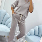 Women’s Cotton Linen Relaxed Top and Ankle Trousers Set