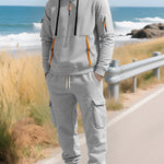 KZZ Men's Fall & Winter Hooded Casual Tracksuit Set: featuring a zip-front hooded design, cargo pants with multiple pockets