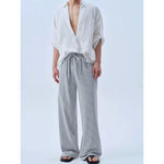 Striped Loose Straight Leg Linen Casual Pants