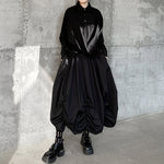 Dark Pleated Loose High Waist Puffy Skirt