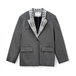 Lace-paneled Collar Striped Casual Suit Jacket