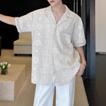 Jacquard Embroidered Cuban Collar Rhinestone Shirt