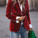 Elegant Velvet Slim-fit Faux Pocket Suit Jacket