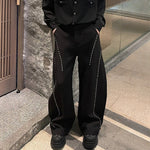 Heavy Metal Rivet Straight Scimitar Wide-leg Pants