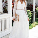 Zeagoo Women's Boho Floral Lace V Neck Long Evening Dress Cocktail Party Maxi Wedding Dresses