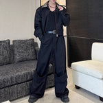 American Double-layered Collar Patchwork Jacket and Wide-leg Trousers Two-piece Set
