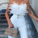 Feather Sexy Off Shoulder Sleeveless Slim Jumpsuit