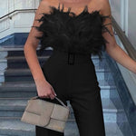 Feather Sexy Off Shoulder Sleeveless Slim Jumpsuit