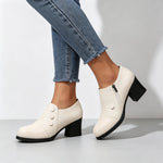 Women's Textured Button Chunky Heel Shoes