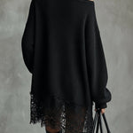 24-Hour-Shipping Black Oversized Mini Dress With Lace Hem