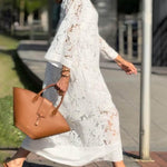 Flower Lace V-Neck Bell Sleeve Loose Midi Dress