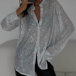 Stylish Sequined Collared Long-sleeved Shirt
